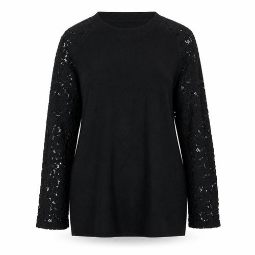 Apricot Women’s Black UK 14 Lace Sleeve Mock Neck Knit Tunic Jumper