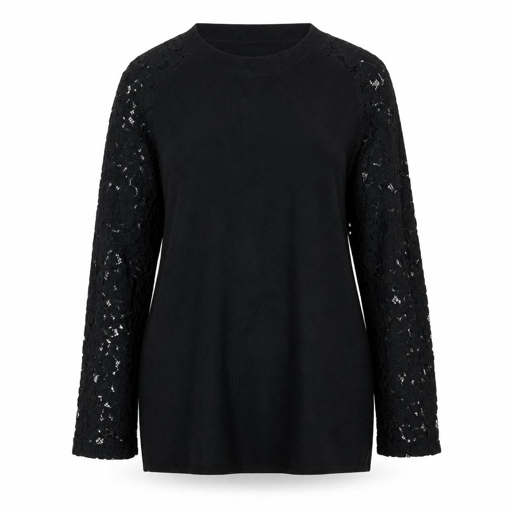 Apricot Women’s Black UK 14 Lace Sleeve Mock Neck Knit Tunic Jumper