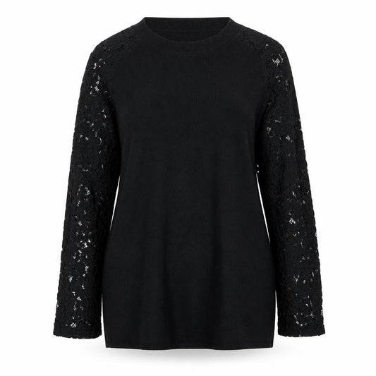 Apricot Women’s Black UK 14 Lace Sleeve Mock Neck Knit Tunic Jumper