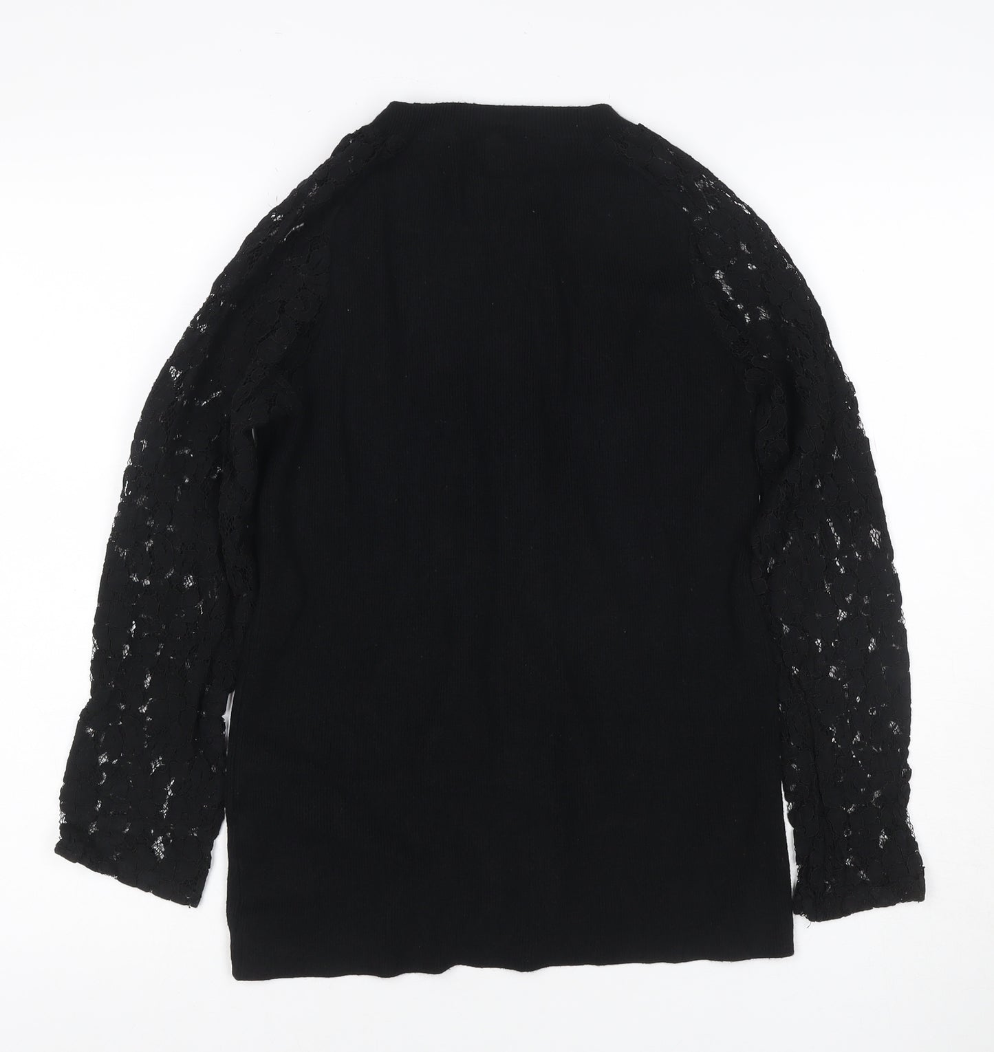 Apricot Women’s Black UK 14 Lace Sleeve Mock Neck Knit Tunic Jumper