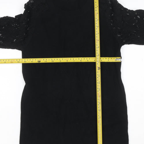 Apricot Women’s Black UK 14 Lace Sleeve Mock Neck Knit Tunic Jumper