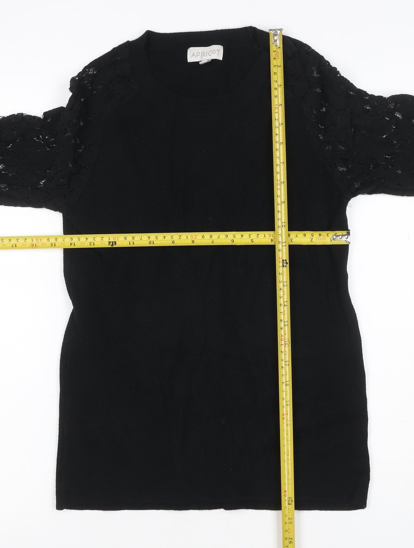 Apricot Women’s Black UK 14 Lace Sleeve Mock Neck Knit Tunic Jumper