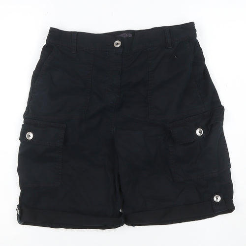 M&S Women’s Black UK 8 Cargo Shorts Cuffed Stretch Pockets