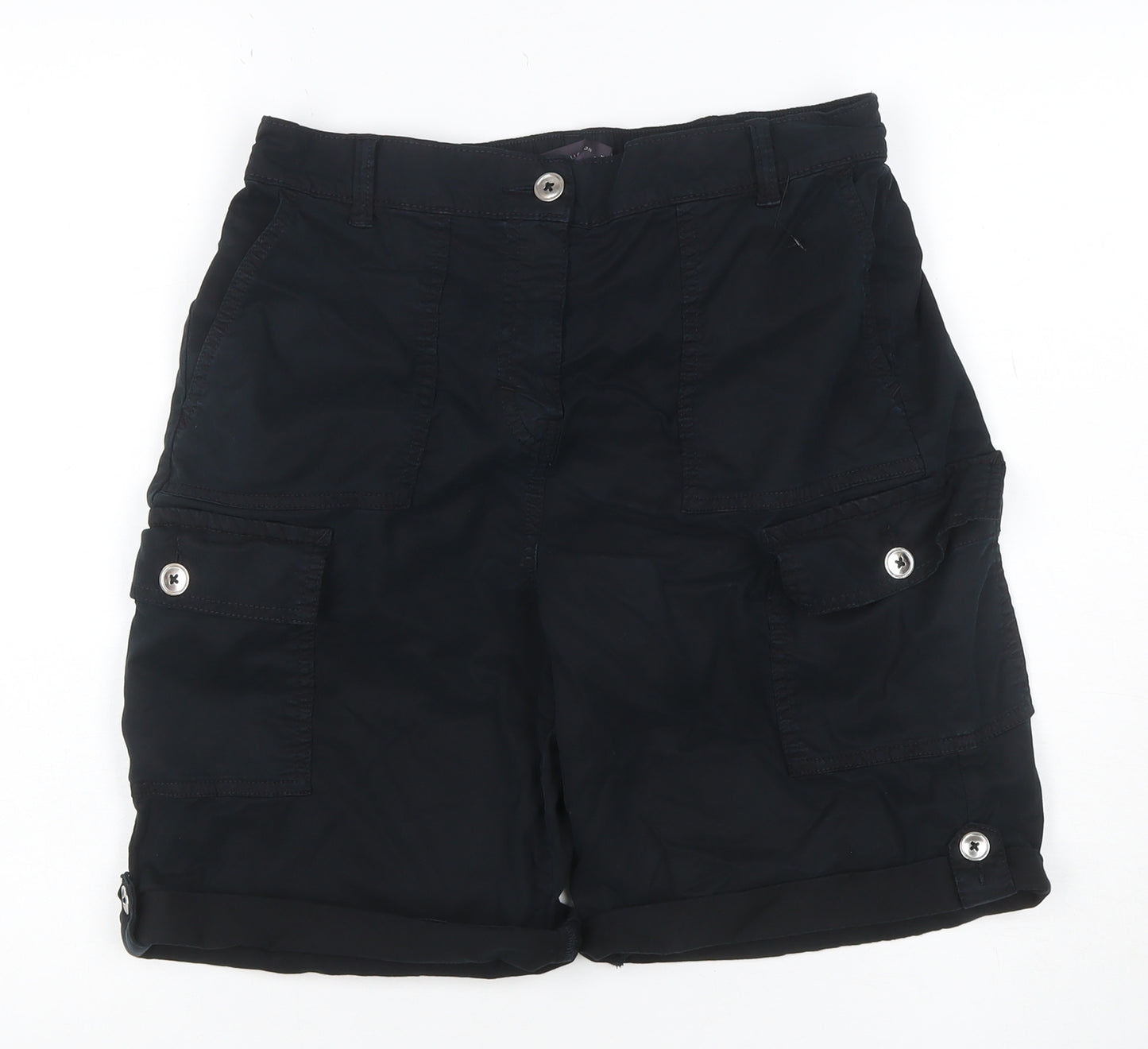 M&S Women’s Black UK 8 Cargo Shorts Cuffed Stretch Pockets