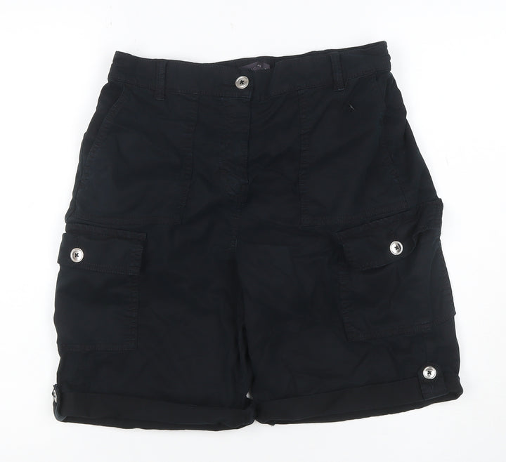 M&S Women’s Black UK 8 Cargo Shorts Cuffed Stretch Pockets