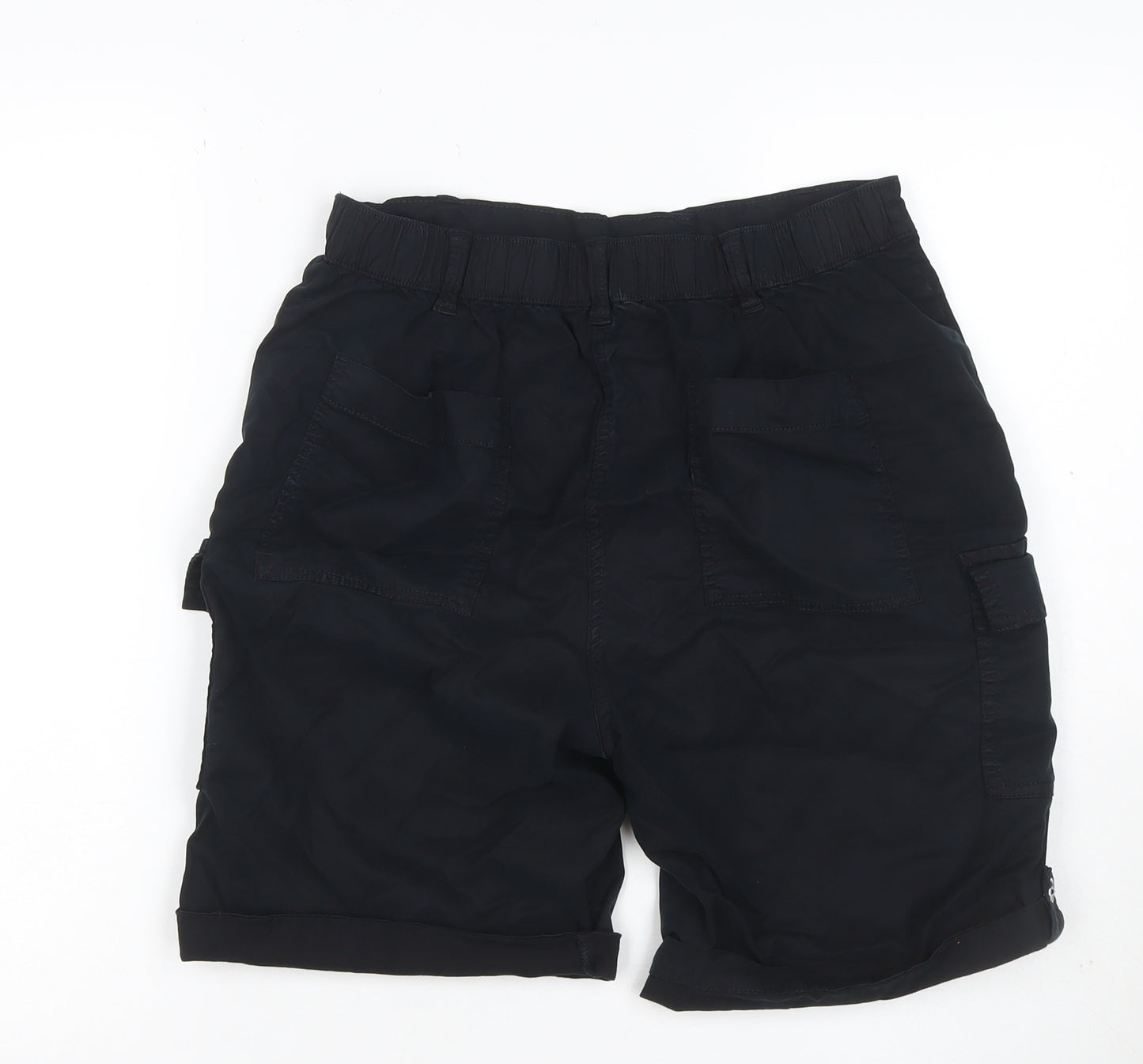 M&S Women’s Black UK 8 Cargo Shorts Cuffed Stretch Pockets