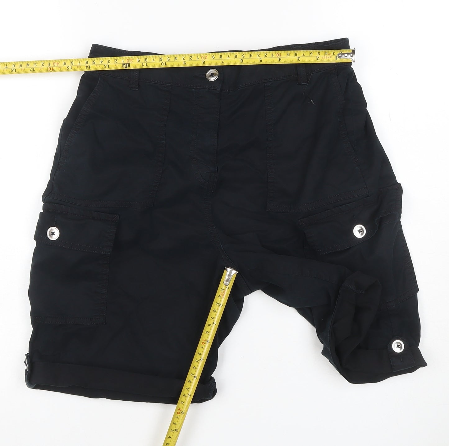 M&S Women’s Black UK 8 Cargo Shorts Cuffed Stretch Pockets