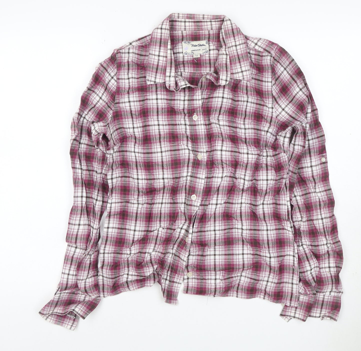 Peter Storm Women Pink Check Cotton Button-Up Shirt Size 12 Long Sleeve