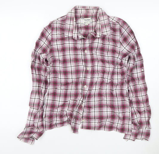 Peter Storm Women Pink Check Cotton Button-Up Shirt Size 12 Long Sleeve