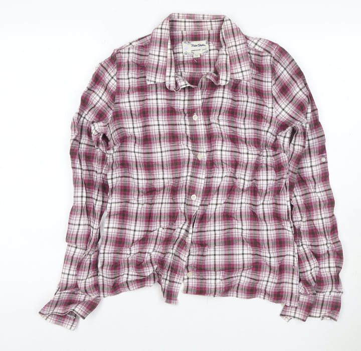 Peter Storm Women Pink Check Cotton Button-Up Shirt Size 12 Long Sleeve