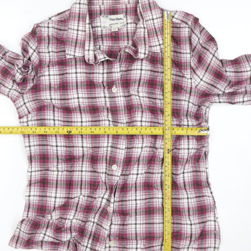 Peter Storm Women Pink Check Cotton Button-Up Shirt Size 12 Long Sleeve