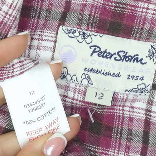 Peter Storm Women Pink Check Cotton Button-Up Shirt Size 12 Long Sleeve
