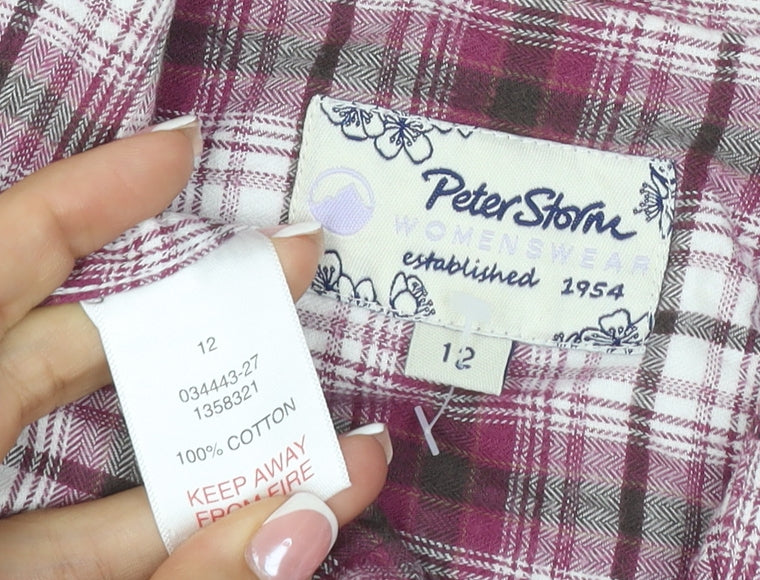 Peter Storm Women Pink Check Cotton Button-Up Shirt Size 12 Long Sleeve