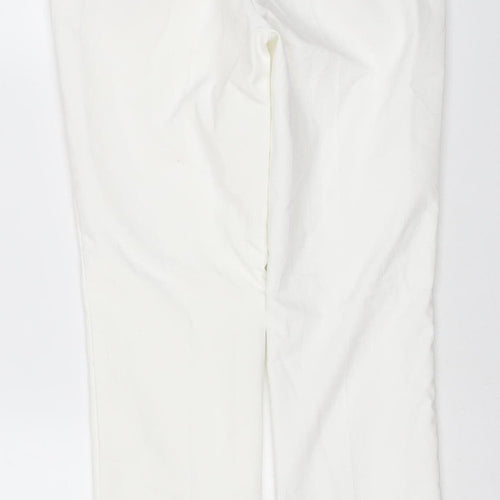 Zara Women White Size S Stretch Pull-On Straight Trousers with Pockets