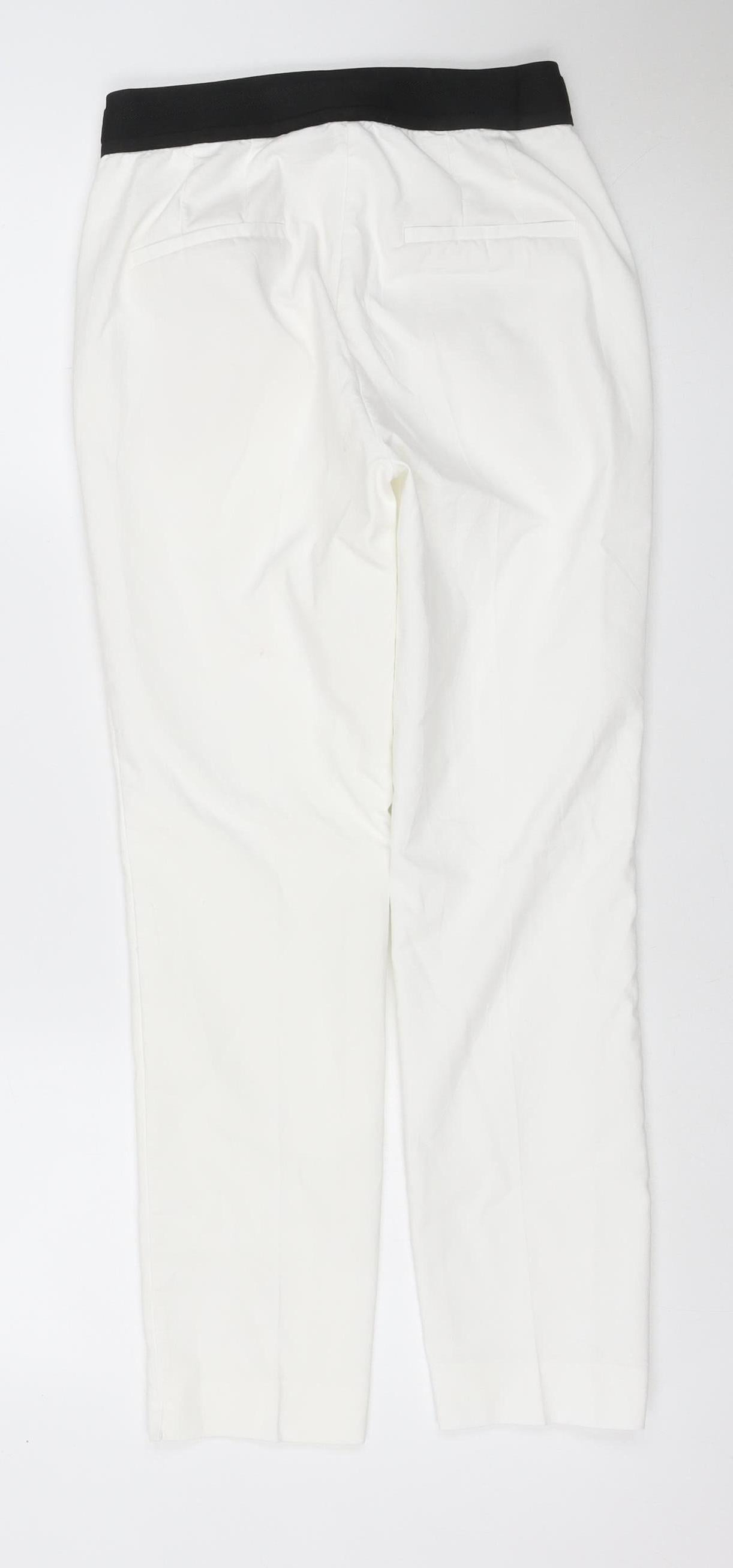 Zara Women White Size S Stretch Pull-On Straight Trousers with Pockets