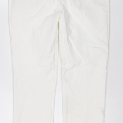 Zara Women White Size S Stretch Pull-On Straight Trousers with Pockets