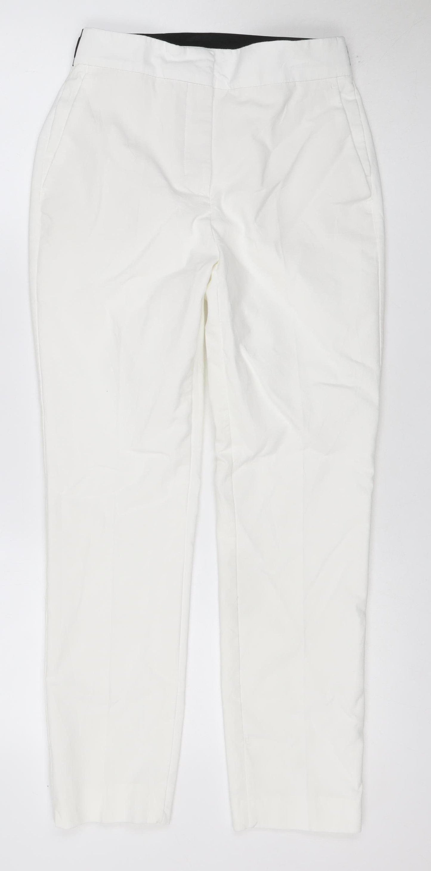 Zara Women White Size S Stretch Pull-On Straight Trousers with Pockets