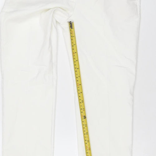Zara Women White Size S Stretch Pull-On Straight Trousers with Pockets