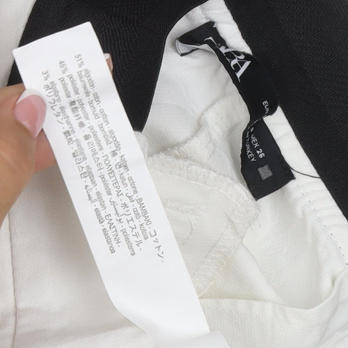 Zara Women White Size S Stretch Pull-On Straight Trousers with Pockets