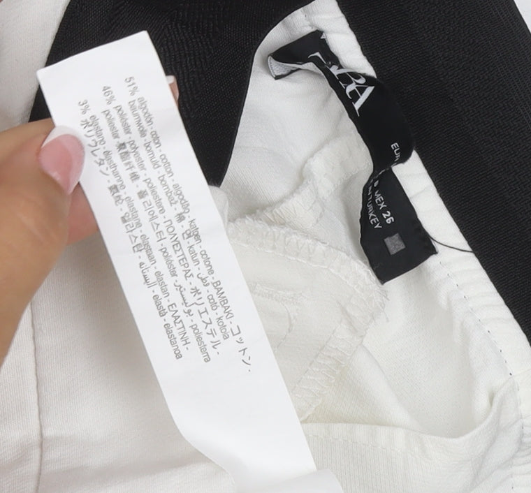 Zara Women White Size S Stretch Pull-On Straight Trousers with Pockets