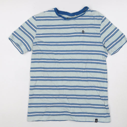 Original Penguin Boys Blue Striped 14-15 Years Logo Jersey T-Shirt