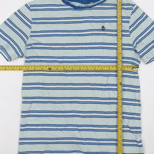 Original Penguin Boys Blue Striped 14-15 Years Logo Jersey T-Shirt