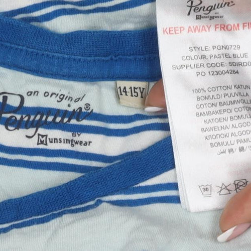 Original Penguin Boys Blue Striped 14-15 Years Logo Jersey T-Shirt
