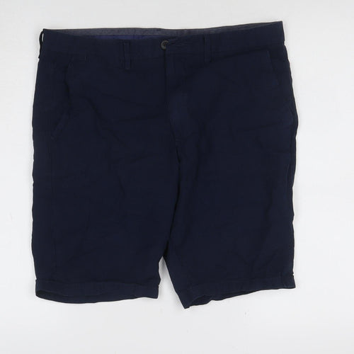 Marks and Spencer Men Blue 34in Cotton Chino Shorts Flat Front