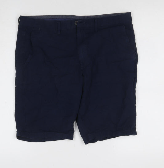 Marks and Spencer Men Blue 34in Cotton Chino Shorts Flat Front