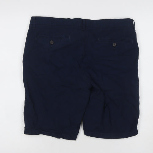 Marks and Spencer Men Blue 34in Cotton Chino Shorts Flat Front