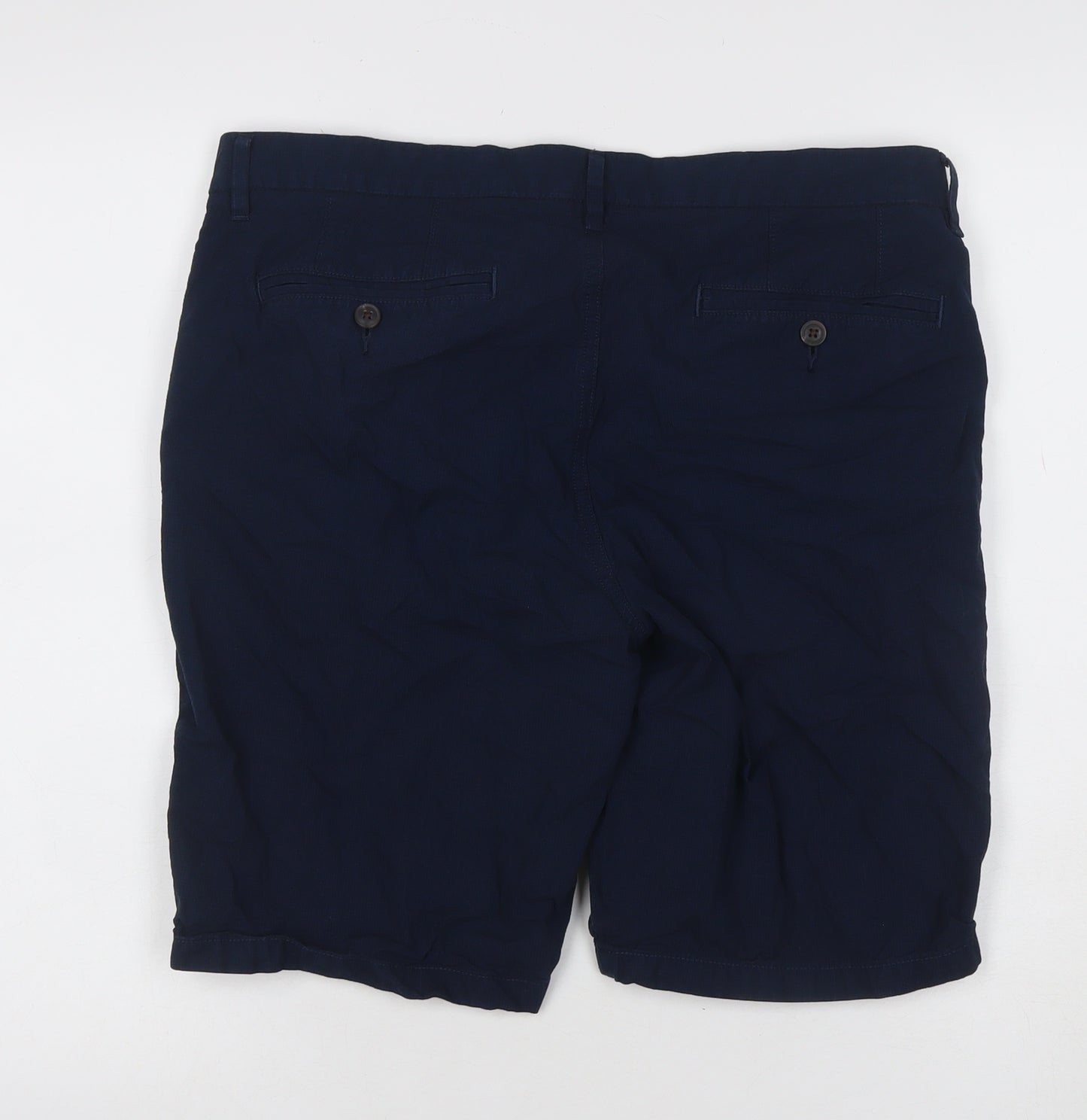 Marks and Spencer Men Blue 34in Cotton Chino Shorts Flat Front