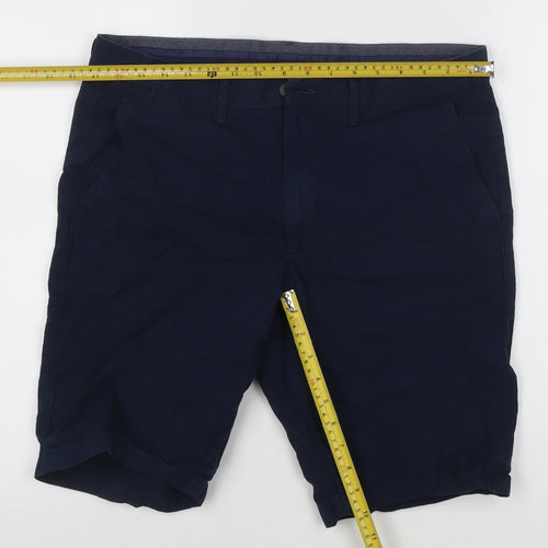 Marks and Spencer Men Blue 34in Cotton Chino Shorts Flat Front