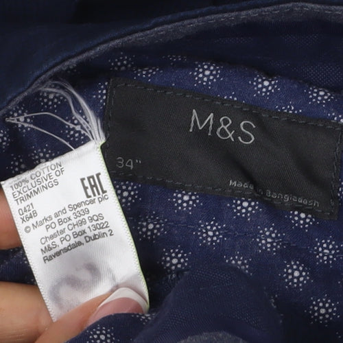 Marks and Spencer Men Blue 34in Cotton Chino Shorts Flat Front