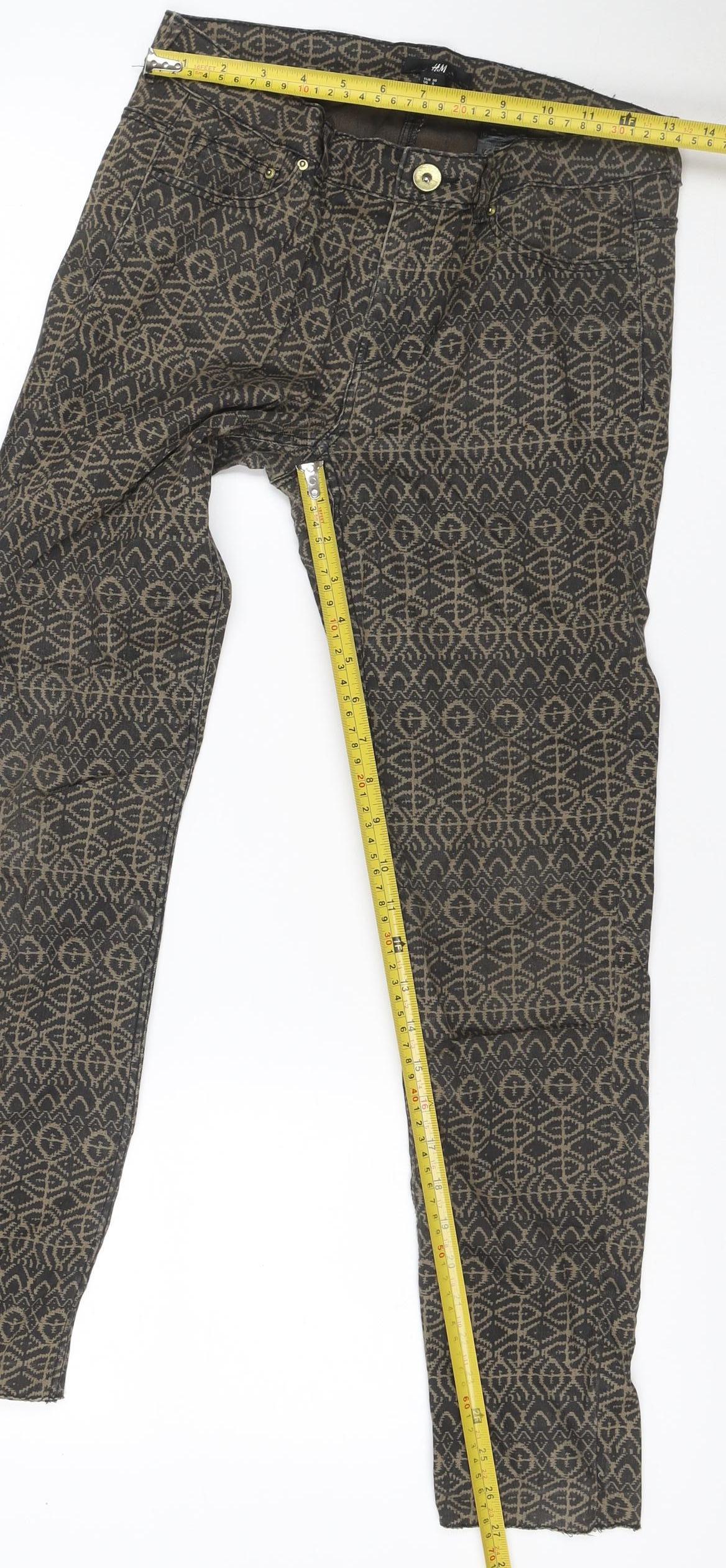 H&M Women’s Brown Aztec Geometric Skinny Stretch Jeans UK 10