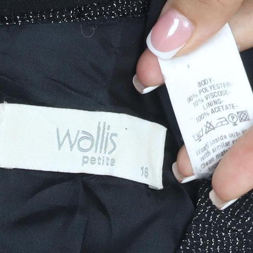 Wallis Women’s Black Silver Shimmer Fit & Flare Dress UK 16 Petite