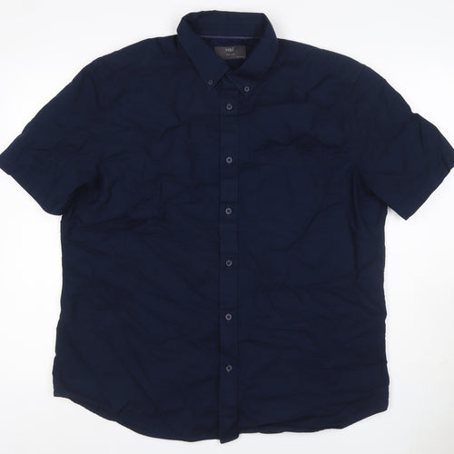 Marks and Spencer Men’s Navy Blue XL Regular Cotton Short Sleeve Shirt