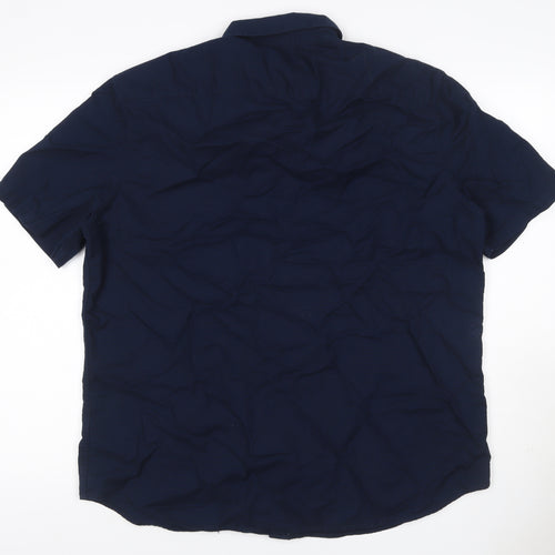 Marks and Spencer Men’s Navy Blue XL Regular Cotton Short Sleeve Shirt