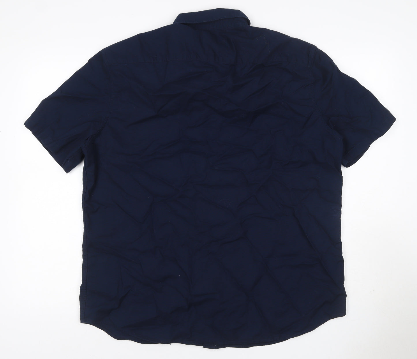 Marks and Spencer Men’s Navy Blue XL Regular Cotton Short Sleeve Shirt
