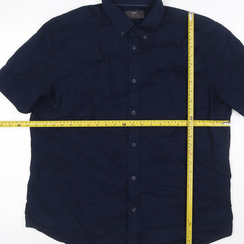 Marks and Spencer Men’s Navy Blue XL Regular Cotton Short Sleeve Shirt