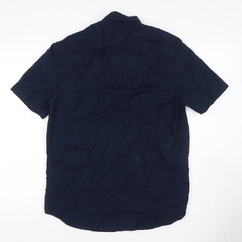 Marks and Spencer Men Navy M Regular Short Sleeve Button-Down Cotton Shirt