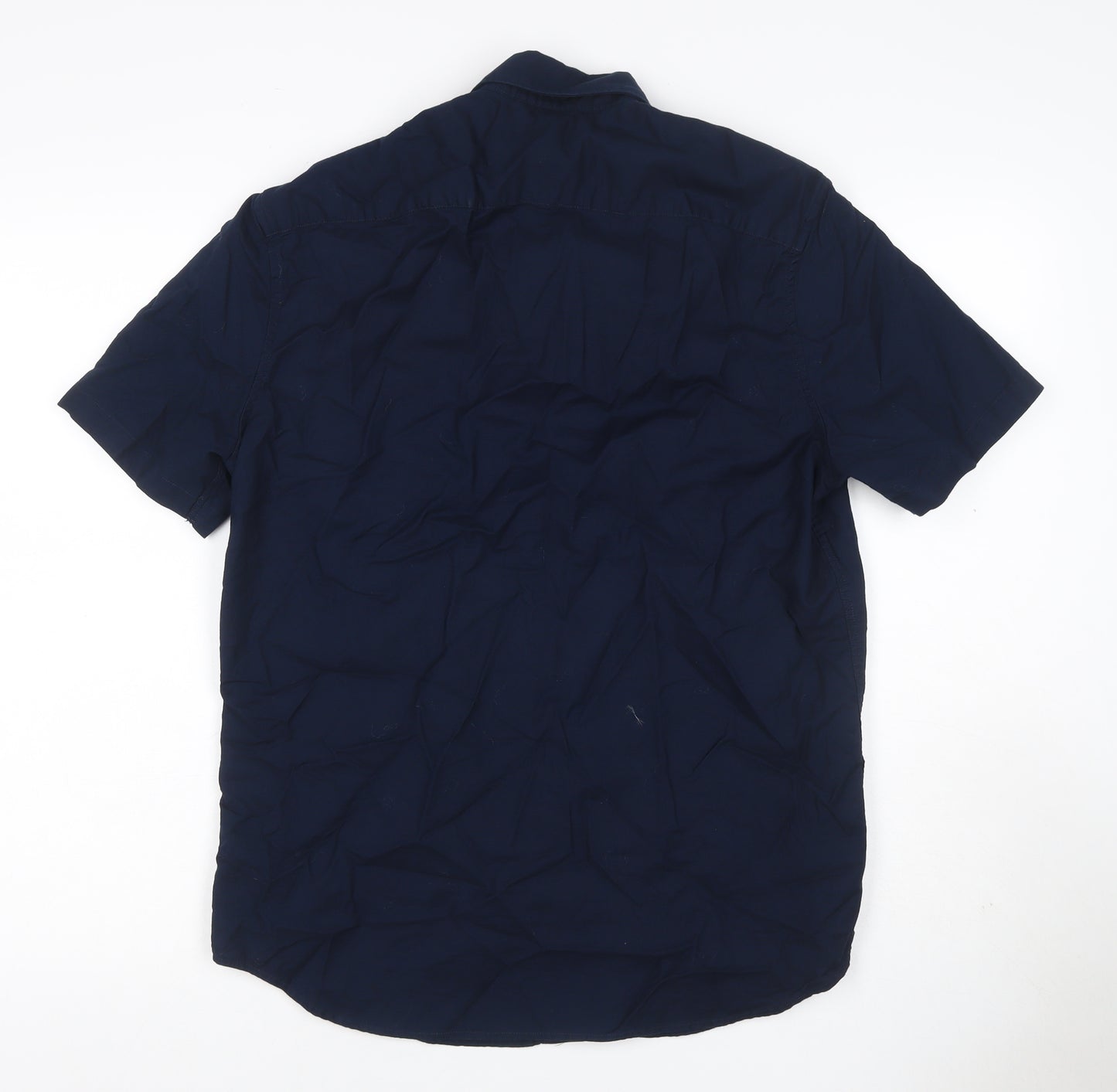 Marks and Spencer Men Navy M Regular Short Sleeve Button-Down Cotton Shirt