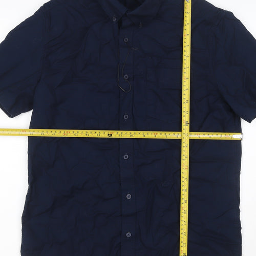 Marks and Spencer Men Navy M Regular Short Sleeve Button-Down Cotton Shirt
