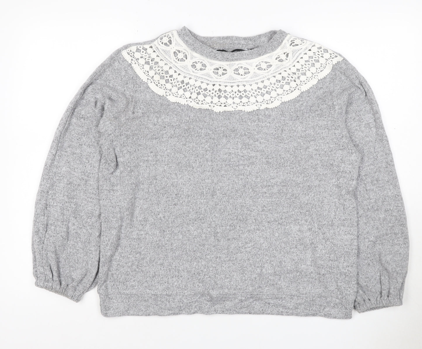 Dorothy Perkins Women Grey UK 14 Pullover Jumper Crochet Lace Balloon Sleeve