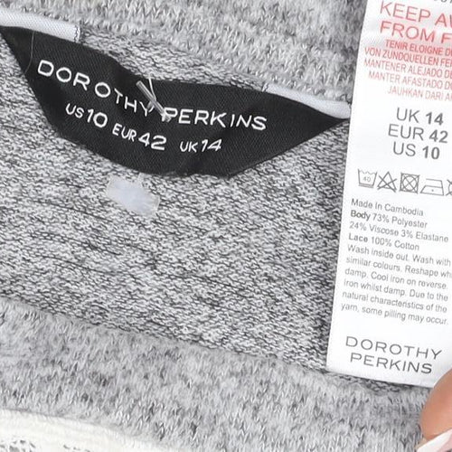 Dorothy Perkins Women Grey UK 14 Pullover Jumper Crochet Lace Balloon Sleeve
