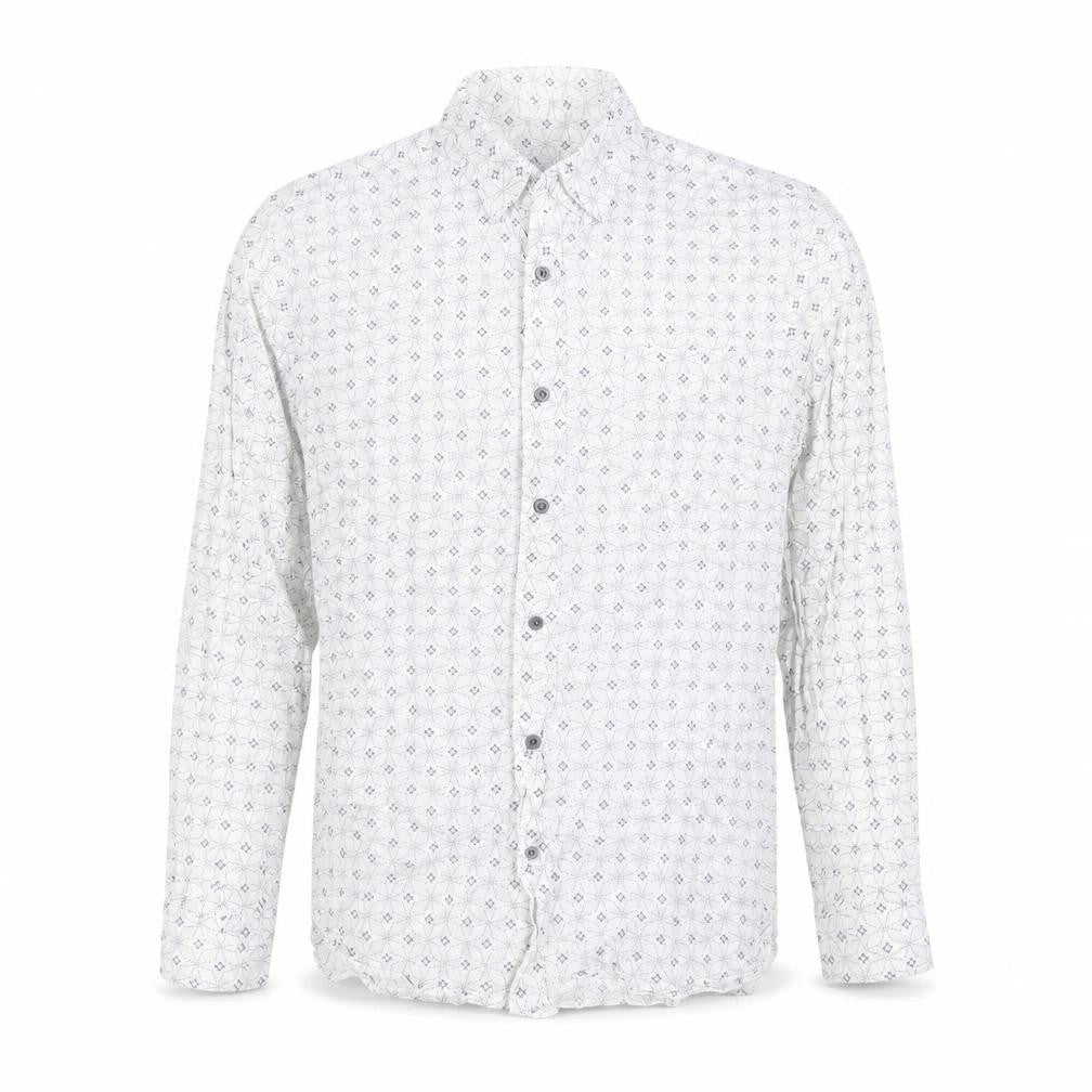 Front view of Next Men's White XL Geometric Print Long Sleeve Cotton Button-Up Shirt
