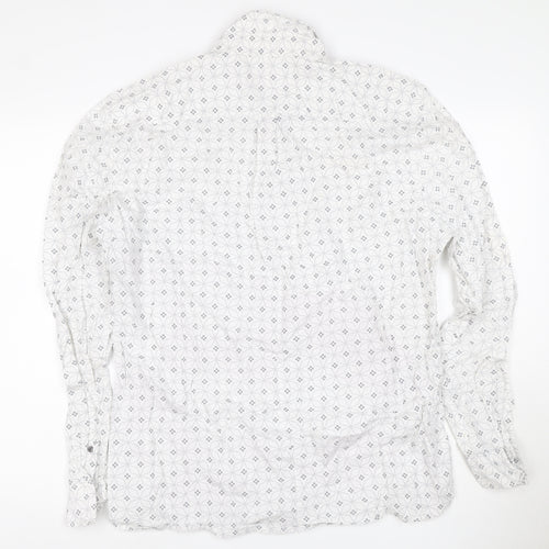 Next Men's White XL Geometric Print Long Sleeve Cotton Button-Up Shirt