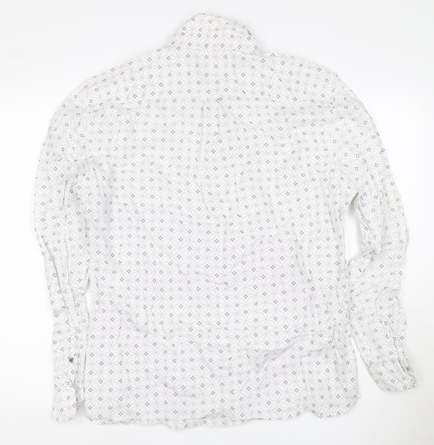 Next Men's White XL Geometric Print Long Sleeve Cotton Button-Up Shirt