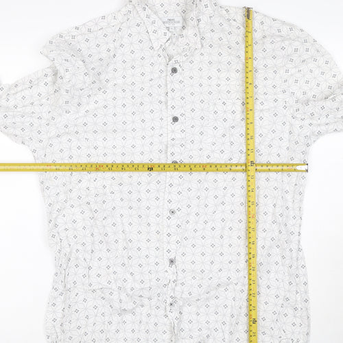 Next Men's White XL Geometric Print Long Sleeve Cotton Button-Up Shirt