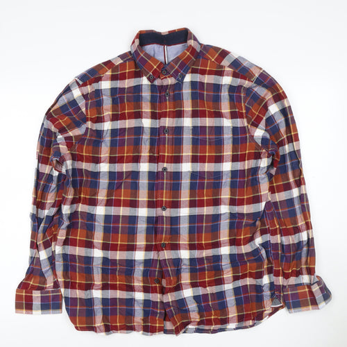 Marks & Spencer Men's Multicoloured L Plaid Cotton Button-Down Shirt