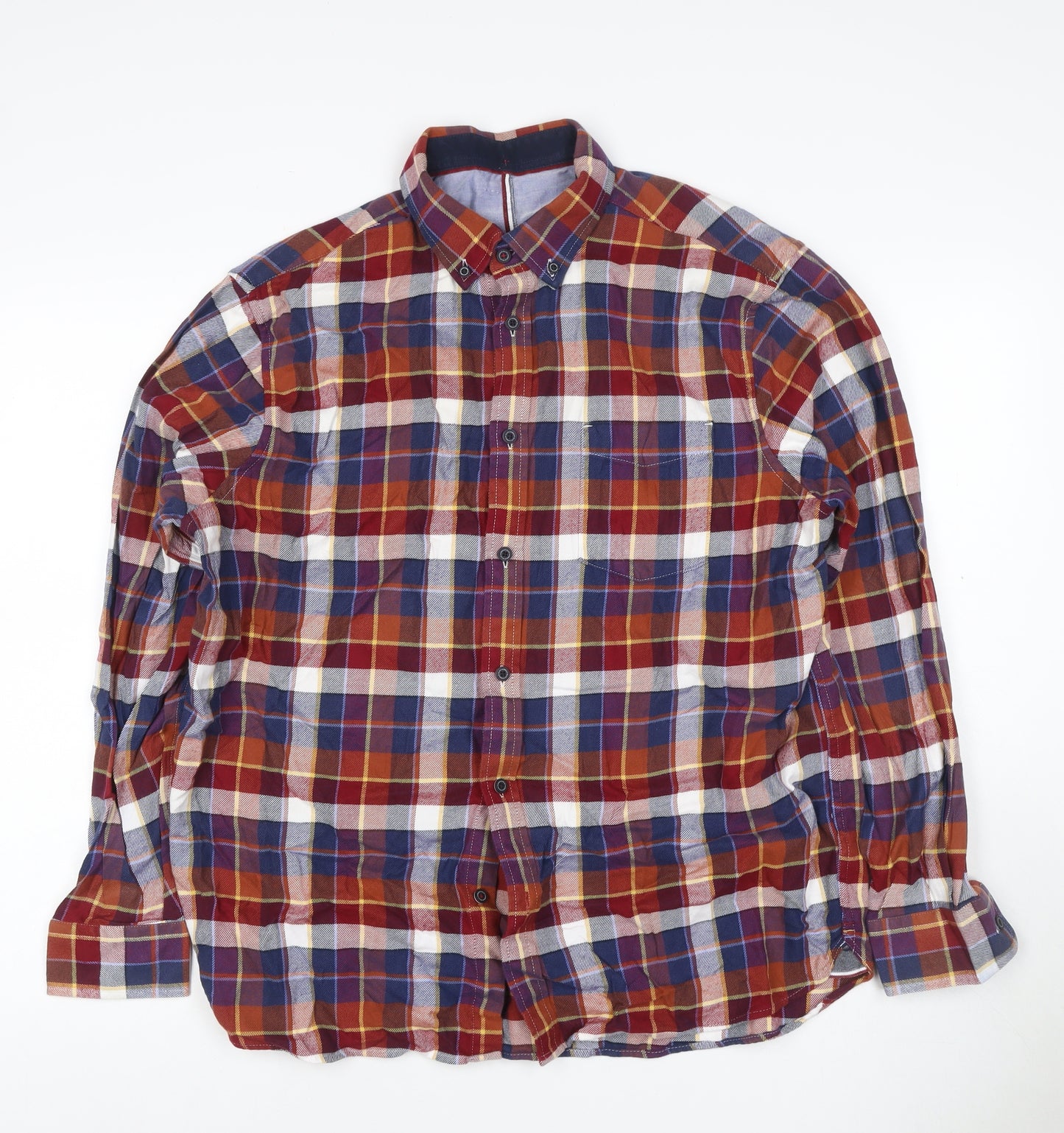 Marks & Spencer Men's Multicoloured L Plaid Cotton Button-Down Shirt
